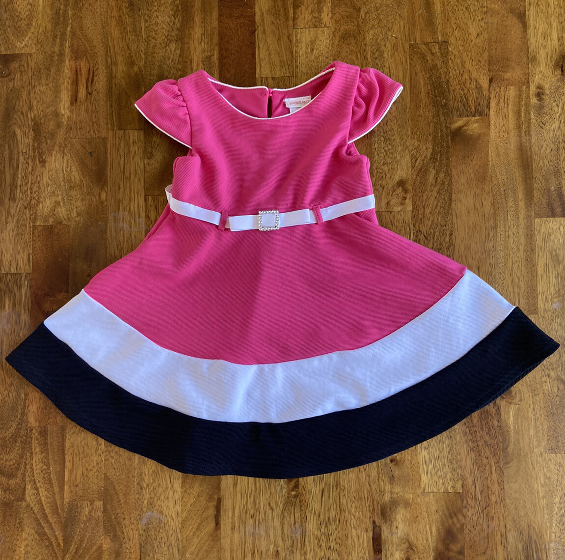 Youngland Girls 3T pink dress A-line, color block, belted, cap sleeves |  eBay