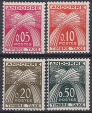 TIMBRE ANDORRE SERIE TAXE N° 42/45 NEUVE ** GOMME SANS CHARNIERE - COTE 70 €