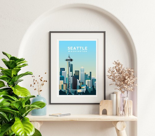 Seattle Art Print, Washington Travel Poster, Space Needle Wall Art - Picture 2 of 5