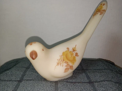 Fenton Hand Painted Satin Glass Bird Artist Signed 4.5" X 2.25" X 6"