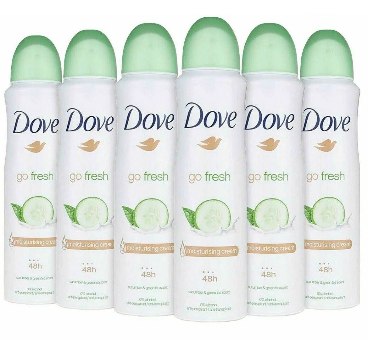 6 Pack of Dove Antiperspirant Body Spray 250 ml Go Fresh Cucumber & Green Tea☘️ eBay
