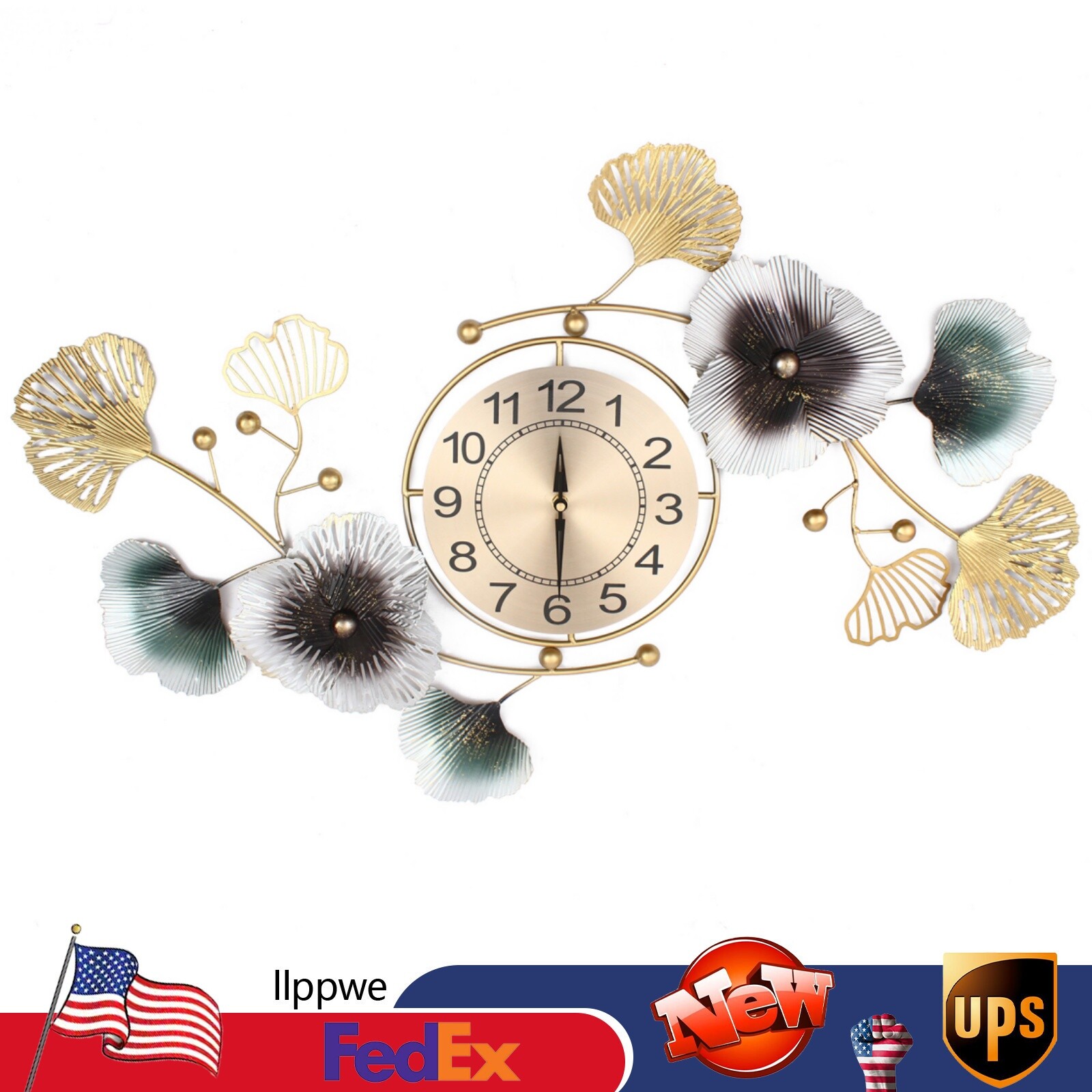 Wall Clock Low Noise Bedroom Living Room Metal Ginkgo Leaf Wall Lock 90cm*45cm!!-image