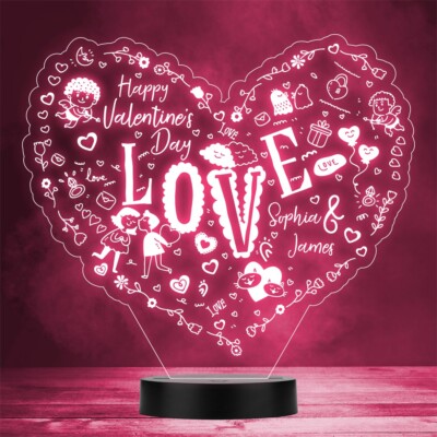 Love Doodles Symbole Valentinstag Amor personalisiert Geschenk Farbe Nachtlicht