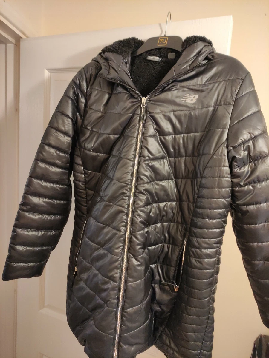 NEW BALANCE Ladies Black Hooded Fleece Lined Quilted Zip Front Jacket | eBay
