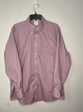 Brooks Brothers Pink/white/blue Plaid Long Sleeve Button Size 17 /33 Sleeve