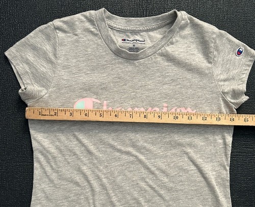 Champion Shirt Girls Size Medium M Gray Pink Short Sleeve Tee Youth - Picture 4 of 5