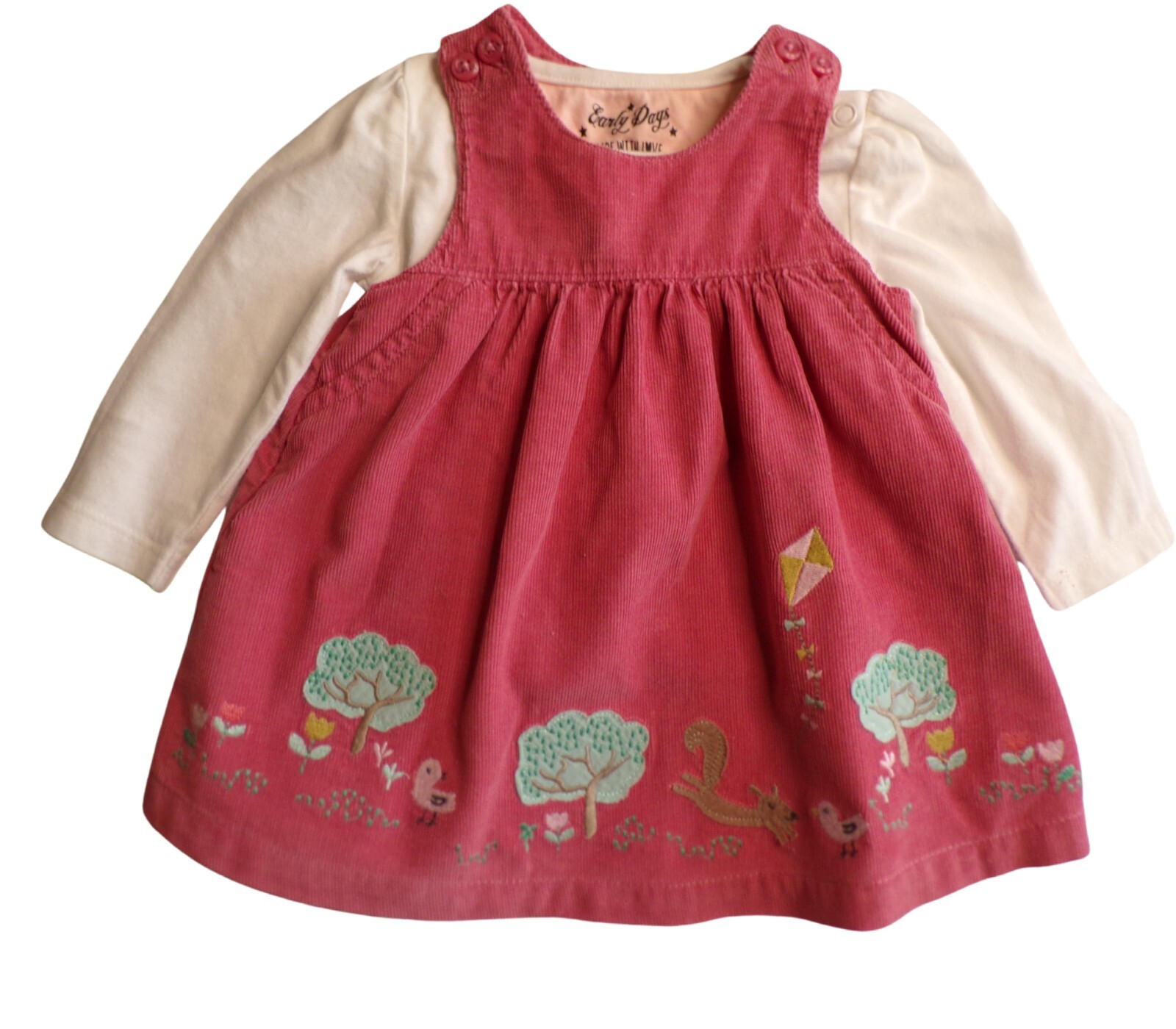 M&S Baby Girls Pink Corduroy Pinafore Dungaree Dress and Tee Shirt