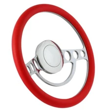 Red 14" Polished Nostalgia Style Steering Wheel 1/2 Wrap