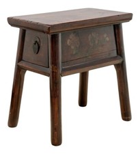 Un tabouret chinois en bois d'orme dynastie Qing XIXe avec tiroir