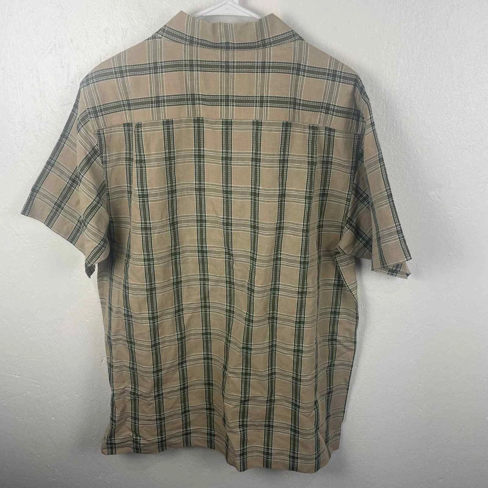 Bobby Jones Golf Tan Green Plaid Button Down Shirt Linen Blend Woven in Italy L - Image 2 of 4