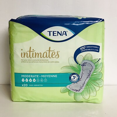 Tena Intimates ~ 20 Moderate Pads ~ 100% Breathable ~ Triple Protection