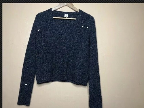 Qi Cashmere Women's Size Medum Sweater Ribbed V Neck Black Speckled Long Sleeve - Picture 3 of 12