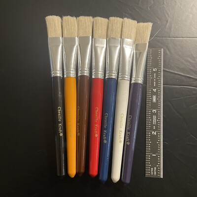 7 Chenille Kraft Paint Flat Brushes Natural Bristles Round 7.5'' Craft Painting