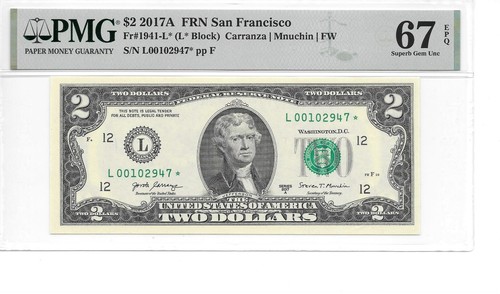 2017A* San Francisco Star $2 FRN (L* Block) PMG 67 EPQ Superb Gem Uncirculated - Picture 5 of 6