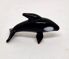 MINIATURE GLASS BLACK WHITE ORCA KILLER WHALE, GEL CANDLE EMBED, Set of 3 Whales