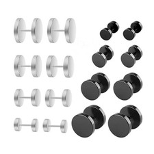 Stainless Steel Stud Earrings Round Ball Screw Back Ear Piercing for Women Men