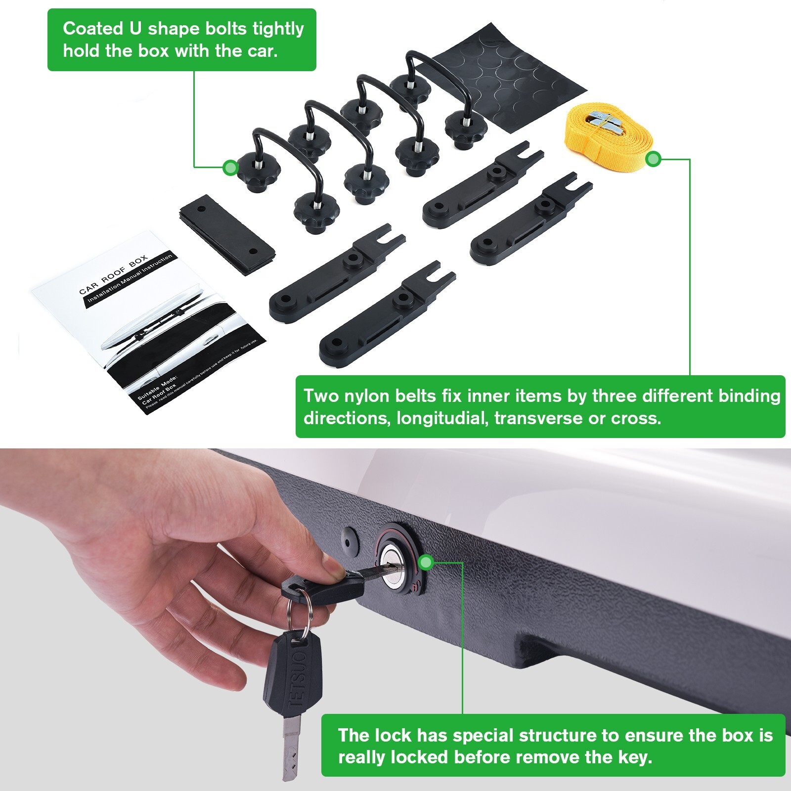 14 Cu Ft Roof Mount Cargo Carrier With 2 Locks – Gloss Black, 130lb Capacity, For Car/Van/SUV