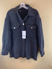 ZARA Textured Plaid Blazer Black/White, Size Med. NEW w/tags.  8523/169.