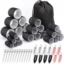 48PCS Black Hair Curler Roller 6 Jumbo/6 Large/6 Medium/6 Small With 24PCS Clips