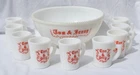 McKee Glass - TOM & JERRY PUNCHBOWL SET - Punchbowl with 9 Mugs