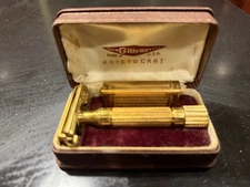 1940s Gillette Aristocrat Gold Safety Razor Set with Case & Blade Holder.