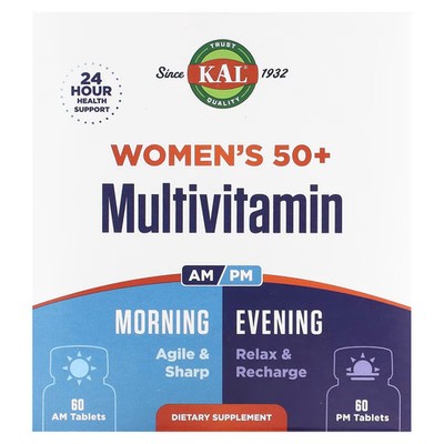 2 X KAL, Women's 50+ Multivitamin, Morning & Evening, 2 Pack, 60 Tab-Worldwide