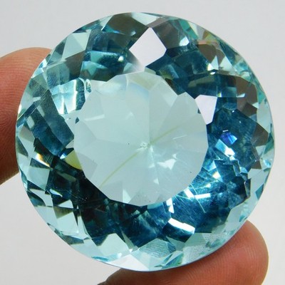 210 Cts Natural Brazilian Blue Aquamarine Round Shape Certified Loose Gemstone