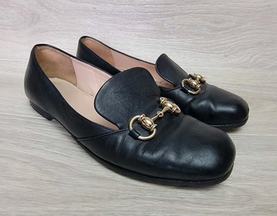Auth Gucci Black Leather Horsebit Ballet Flats Loafer Women Sz 35.5 US 5.5 Used