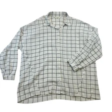 Max Studio Plaid Button Up Shirt Medium Grid Pattern Long Sleeve Blouse M
