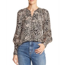 REBECCA TAYLOR Silk Jacquard Hidden Leopard SILK Blouse Champagne Womans 4 EUC