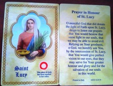St. Lucy - Prayer To - Relic Laminated Holy Card - Pope blessed Vatican Rome