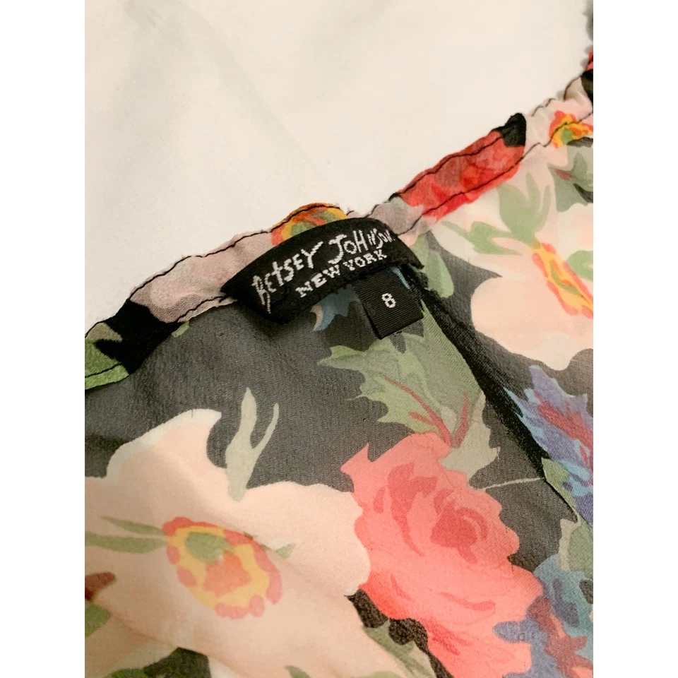 Vestido maxi Betsey Johnson vintage seda transparente floral caprichoso cottagecore tamanho 8 - Imagem 3 de 4