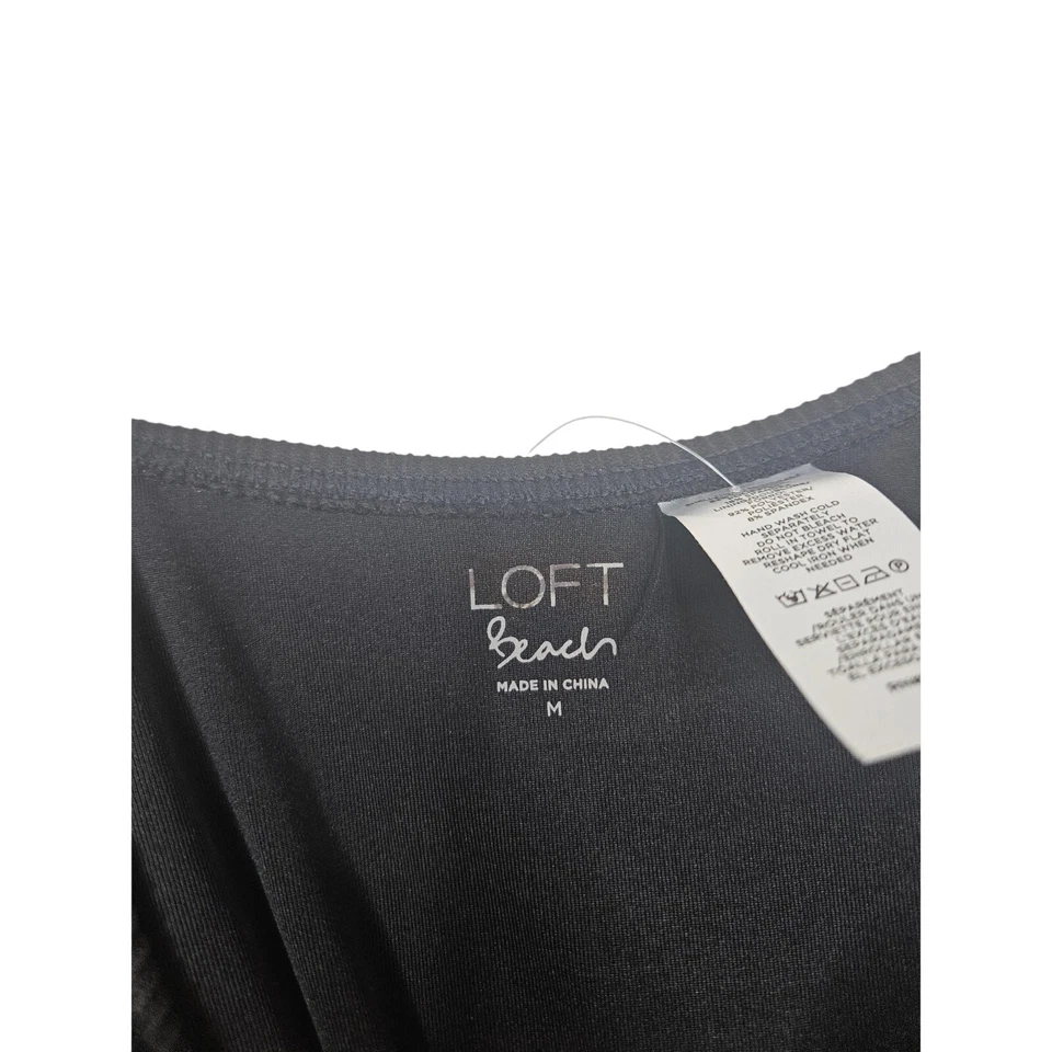 NUEVO traje de baño de una pieza negro con cinturón acanalado playa Ann Taylor LOFT M sin etiquetas Foto 4 de 4