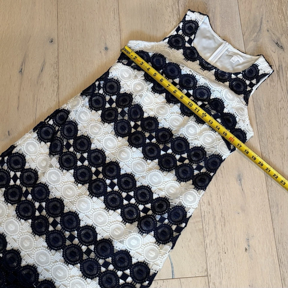 Navy and White Crochet Lace Knee High Sleeveless Dress size S Travel Bridal - Image 4 of 4