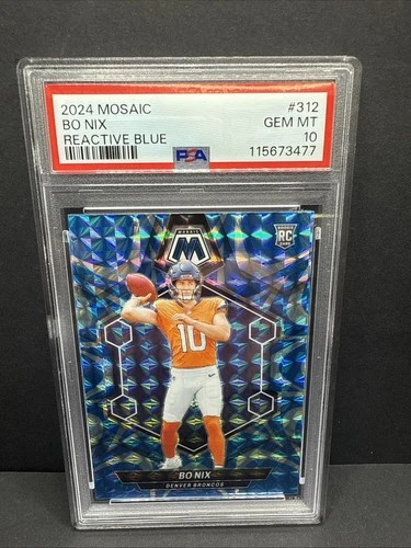 2024 Panini Mosaic Rookies Bo Nix #312 Reactive Blue Mosaic Prizm (RC) PSA 10