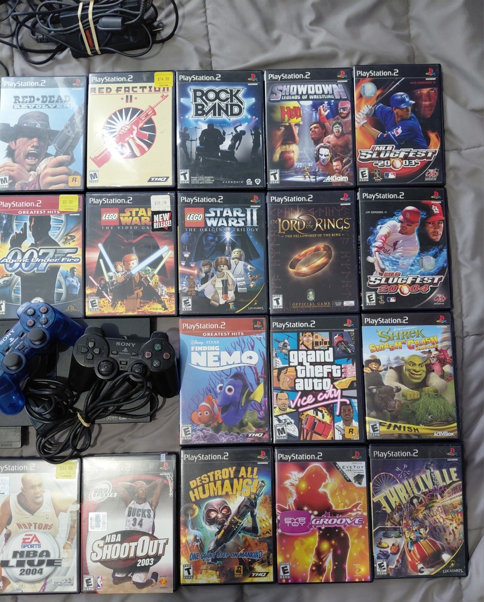 PS2 Sony PlayStation 2 Slim 27 Games Memory Card Blue Controller