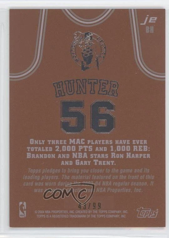 2003-04 Topps Jersey Edition Copper /99 Brandon Hunter #jeBH Rookie RC - Image 2 of 2