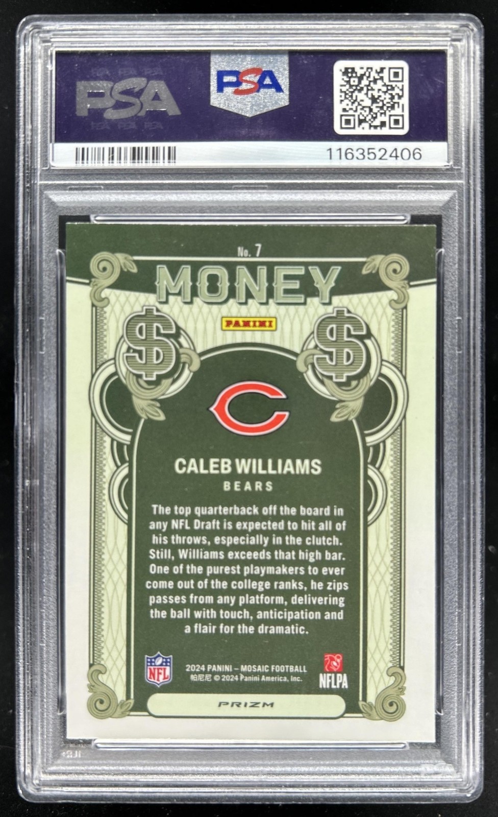 2024 Panini Mosaic Caleb Williams Money RC Rookie #7 Bears PSA 9 view 2