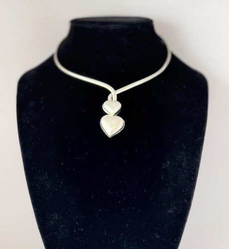 Vintage Handmade Silver Plated Heart Choker Collar Torque Necklace