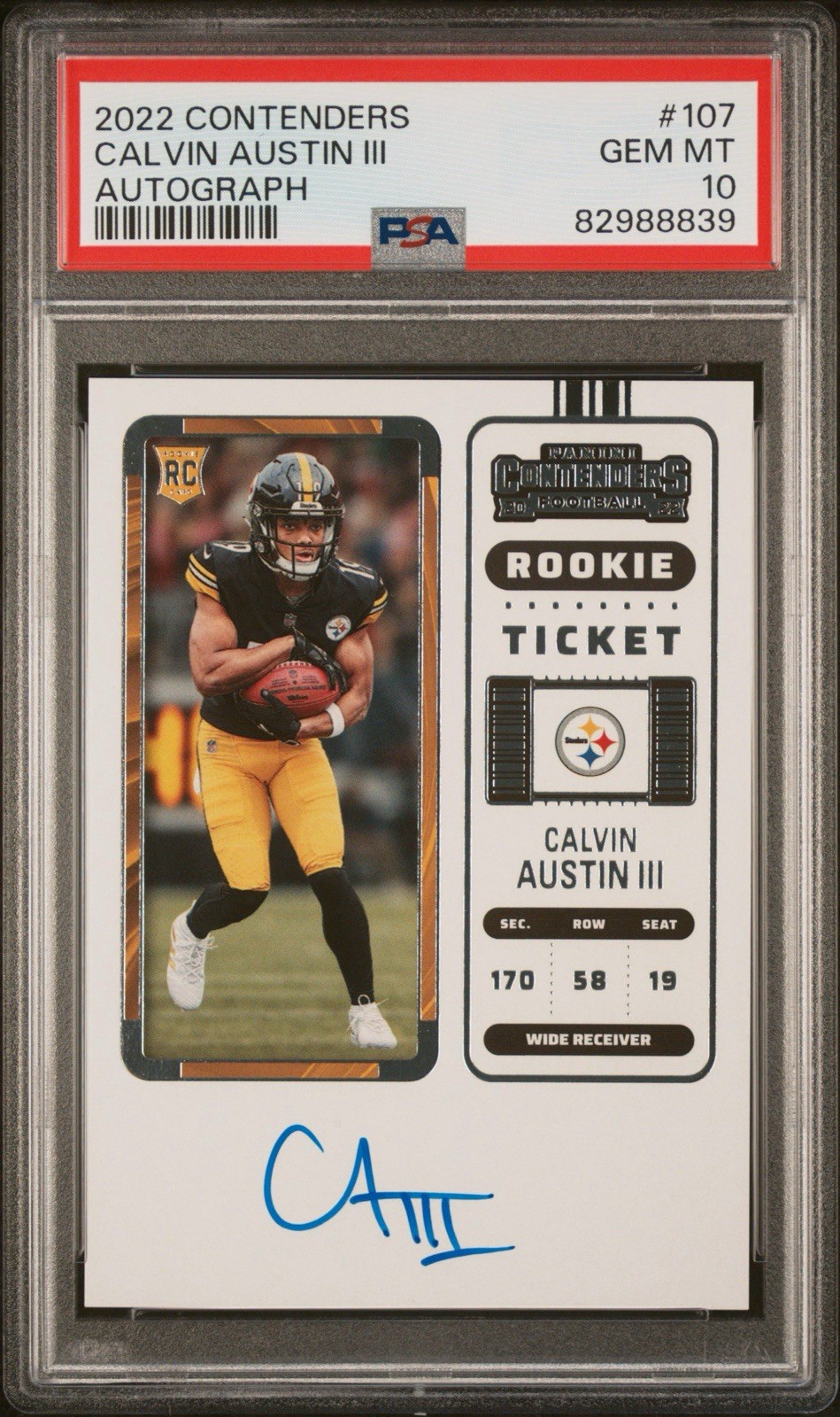 2022 Contenders Calvin Austin(RC)- Auto #107-PSA 10!!🔥🔥gem mint!!! Steelers!!