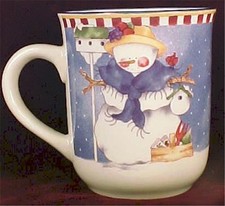 Winter's Garden Coffee Mug Cambridge Potteries Stoneware Snowman Garden Tools