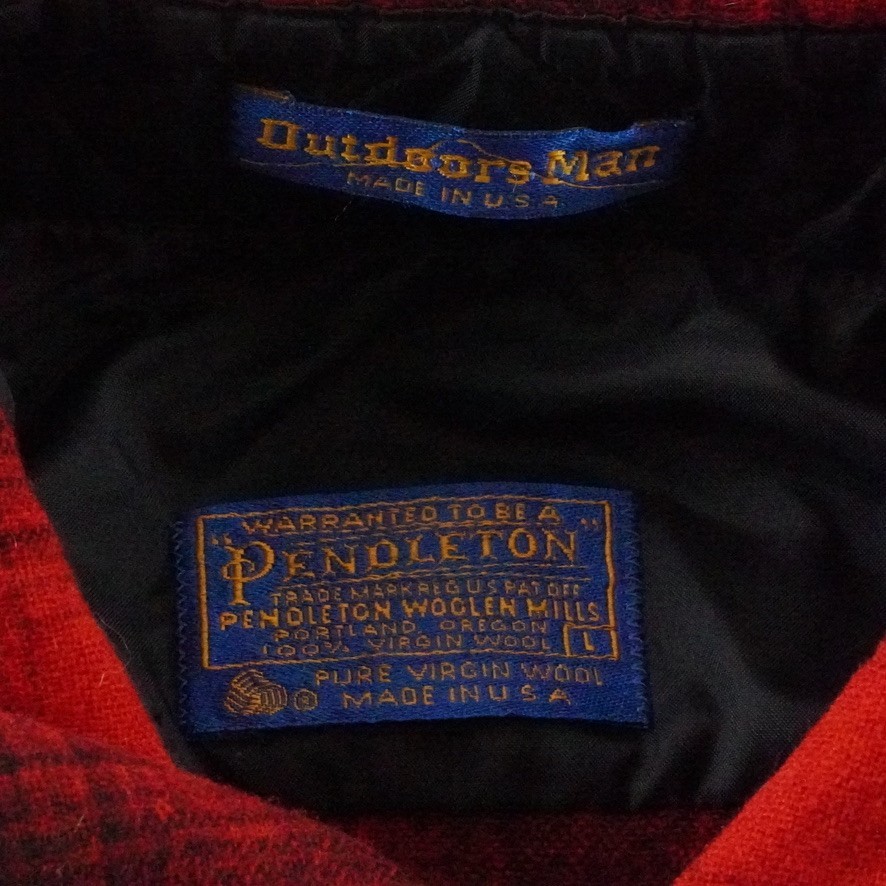 Vintage Pendleton Outdoors Man 100% Wool Flannel Mens L Buffalo Plaid USA Made