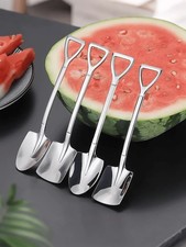 Novelty Shovel Coffee Spoon for Dessert Ice Cream Tea Shiny Stainless Steel 4pcs