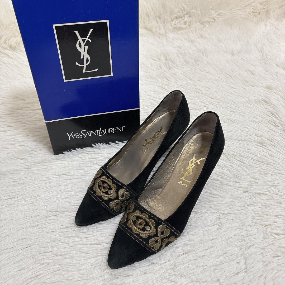 Autentiche decolte Yves Saint Laurent scamosciate ricamate nere taglia 36 donna