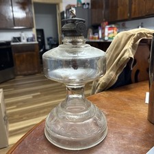 Antique Clear Glass Pedestal Kerosene Oil Lamp with Eagle Burner