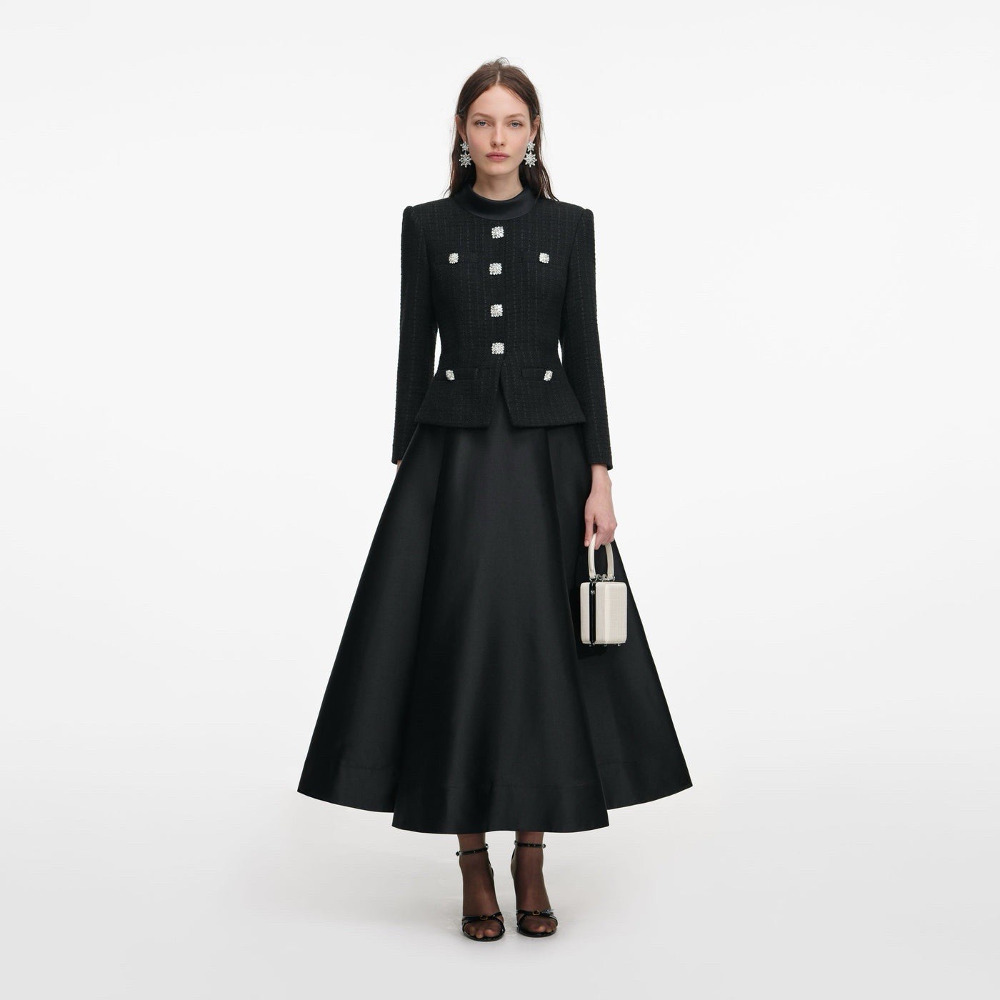 Self portrait BLACK BOUCLE TAFFETA MIDI DRESS NWT $780 Size US 6 UK 10