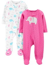 Baby Girls' 2-Pack 2-way Zip Cotton Footed Sleep and Play