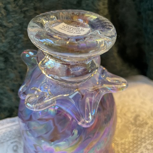 Terra Studios Handblown Art Glass Iridescent Vase Pink Green Purple on Pedestal - Picture 5 of 10