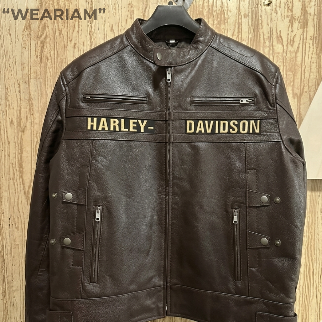 Harley Men's Brown Biker Jacket - Real Cowhide Leather Motorcycle
