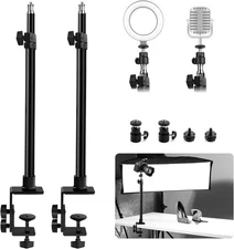 2 Pack C Clamp Desk Mount Light Stand with 1/4" Ball 15.5-25.5 Inch, Black 